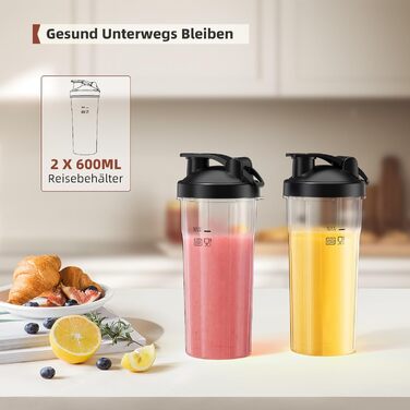 Смузі-машина ACOQOOS Blender, міксер для піску потужністю 500 Вт, включаючи 2 шт. блендер-глечик 600 мл (без бісфенолу А, посудомийна машина), смузі-машина для приготування коктейлів, смузі та дитячого харчування