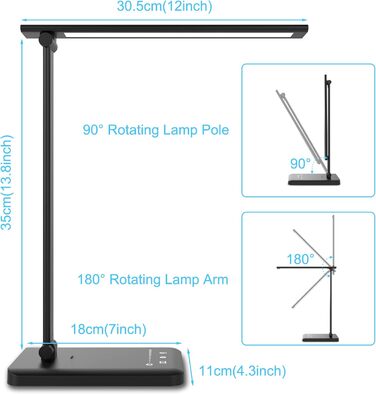 Настільна лампа ONSTUY, світлодіодна настільна лампа з регулюванням яскравості, 5 кольорів і 5 рівнів яскравості, функція синхронізації, лампа денного світла 450 лм 3000K-6500K, захист очей, світло для читання для дітей, приліжкова лампа з USB, чорний