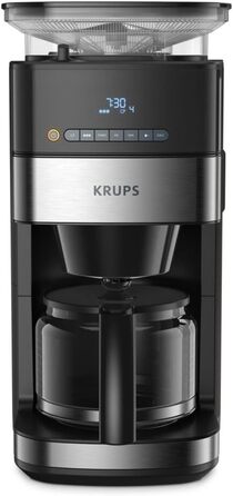 Кавоварка Krups KM8328 Grina Aroma з кавомолкою 24-годинний таймер Контейнер для квасолі 180 г Ємність 1,25 л вміщує до 15 чашок кави Функція автоматичного вимкнення 3 помелу Чорний