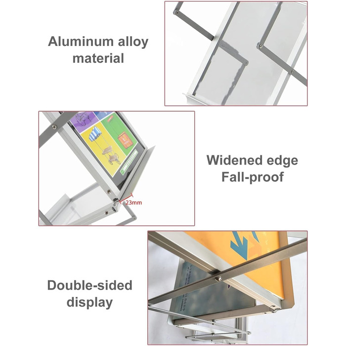 Підставка для журналів Портативна підставка для журналів, складна підставка для брошур з алюмінієвого сплаву / двостороння підставка для документів