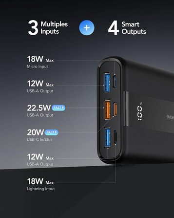 Маленький, але потужний USB C Powerbank Міні зовнішній акумулятор мобільного телефону Маленький і легкий PD QC3.0 швидка зарядка акумуляторна батарея Портативний зарядний пристрій для iPhone Samsung Huawei iPad Switch і т.д. Чорний, 20000mAh