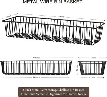 Кошик для зберігання металевого дроту для декору фермерського будинку SheeChung (2 шт.) - Сільський тримач туалетного рулону - Організатор зберігання для ванної кімнати, кухонних шаф, комори, пральні, шаф, чорний 2 пакети великий
