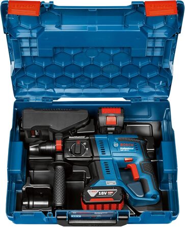 Акумуляторний перфоратор Bosch Professional 18V System GBH 18V-21 (макс. енергія удару 2 Дж, вкл. 2 акумуляторні батареї GBA 18V 4,0 Ач, швидкий зарядний пристрій GAL 18V-40, L-BOXX)