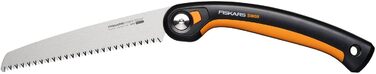 Складна пила Fiskars Plus, для товстих колод і гілок, 3 положення різання, гостре лезо з електроприводом, груба зубчастість, довжина леза 21 см, чорний/помаранчевий, пила SW69, 1067553 (полотно 20 см)