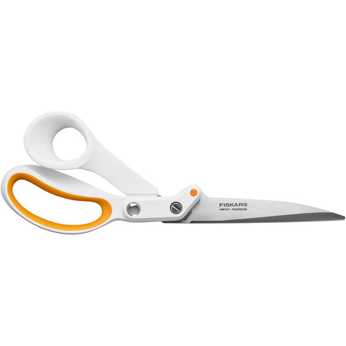 Універсальні ножиці Fiskars Razor Edge, довжина 21 см, лезо з нержавіючої сталі/пластикові ручки, білий/помаранчевий, підсилювач, 1005223 (універсальні ножиці 24 см НОВИНКА)