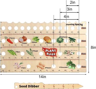 Дерев'яна посадочна лінійка з виїмкою для насіння, Дерев'яна посадочна лінійка з отворами, Дерев'яна посадочна лінійка, Інструмент для посадки твердого насіння, Незамінні садові інструменти, Інструмент для насіннєвої кімнати