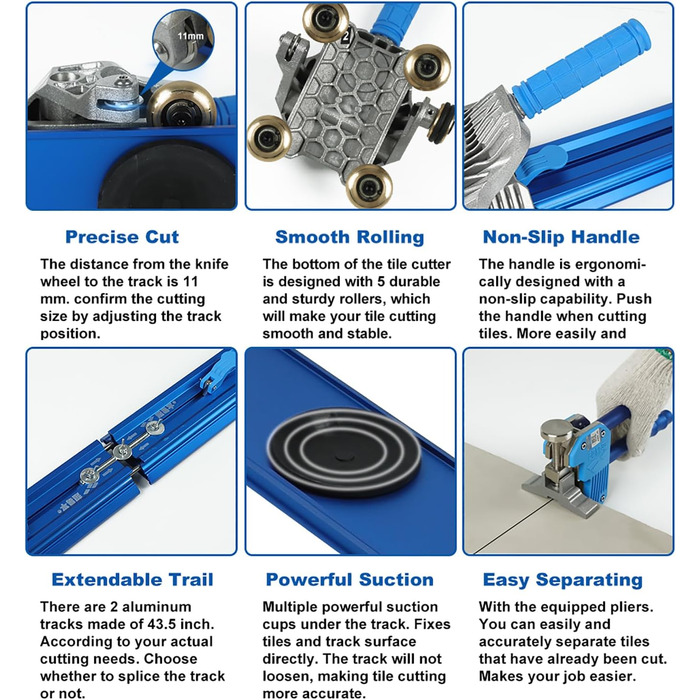 Великий плиткоріз з присоскою - для плитки 2,2 м / 2,3 м / 3 м / 3,8 м - штовхач для плитки та плоскогубці в комплекті для керамічної та керамогранітної плитки 3,8 м