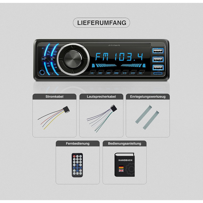 Універсальна 1 DIN автомагнітола з 3 USB-роз'ємами, MP3, RDS, ID3, RGB, AUX, SD слот для карти, функція гучного зв'язку, пульт дистанційного керування, 870M