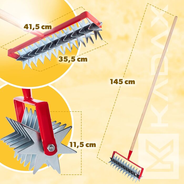 Металевий садовий культиватор, Крихта для розпушування ґрунту, Культиватор для саду, газону, Бур'яни, Ротаційна мотика, Подрібнювач ґрунту, Рулонний культиватор, Аератор ґрунту (з 12 зірками, Дерев'яна ручка) з дерев'яною ручкою 12 зірок