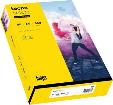 Кольоровий папір для принтера Inapa, кольоровий папір tecno Кольори 80 г/м, А4, 2 500 аркушів (5x500), насичений жовтий