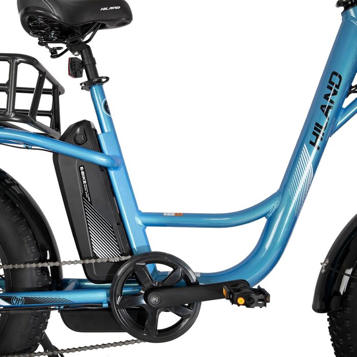 Дюймовий Fat Tire Cargo E-Bike для жінок та чоловіків, потужний електровелосипед з двигуном 48В та акумулятором 15Аг, 7 передач, легка алюмінієва рама з підвісною вилкою, багажник синього кольору., 20-