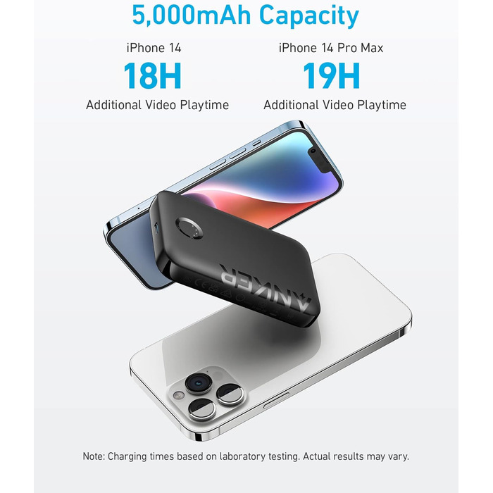 Магнітний акумулятор Anker 321 (PowerCore Magnetic 5K), магнітний бездротовий портативний зарядний пристрій на 5000 мАг, сумісний з iPhone 15/14/13/12/Pro/Plus/Pro Max Series. (Чорний)