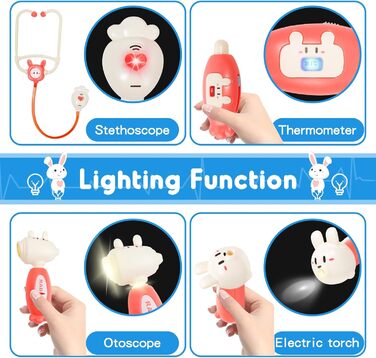 Дитяча іграшка для лікарів від 3 років, 25 шт. Дитяча іграшка для лікарів зі стетоскопом Отоскоп зі світлом Стоматолог Рольова гра для дітей Великодній кролик М'яка іграшка для подарунків Дівчаткам 3 4 5 6 років Модель кролика