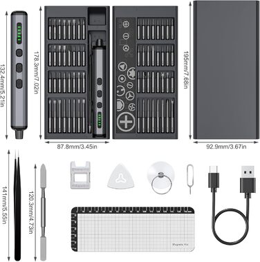 Набір міні-електричних викруток - прецизійна електрична викрутка 72 в 1 - акумуляторна викрутка з 5-швидкісною магнітною електричною викруткою для ремонту окулярів, годинників, мобільних телефонів, ноутбуків 72 в 1