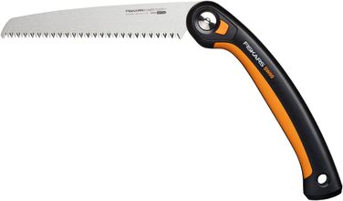 Складна пила Fiskars Plus, для товстих колод і гілок, 3 положення різання, гостре лезо з електроприводом, груба зубчастість, довжина леза 21 см, чорний/помаранчевий, пила SW69, 1067553 (полотно 20 см)