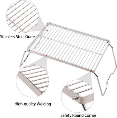 Решітка-гриль для багаття 304 з нержавіючої сталі, складний кемпінговий гриль надміцний з сумкою для перенесення сріблястий середній