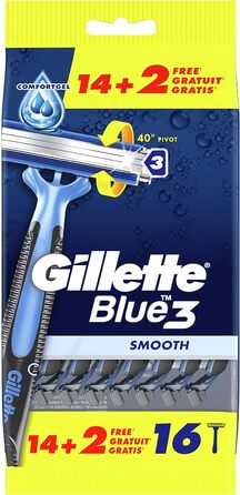 Гладка одноразова бритва Gillette Blue3, 16 бритв, Lubrastrip ука (1 упаковка)