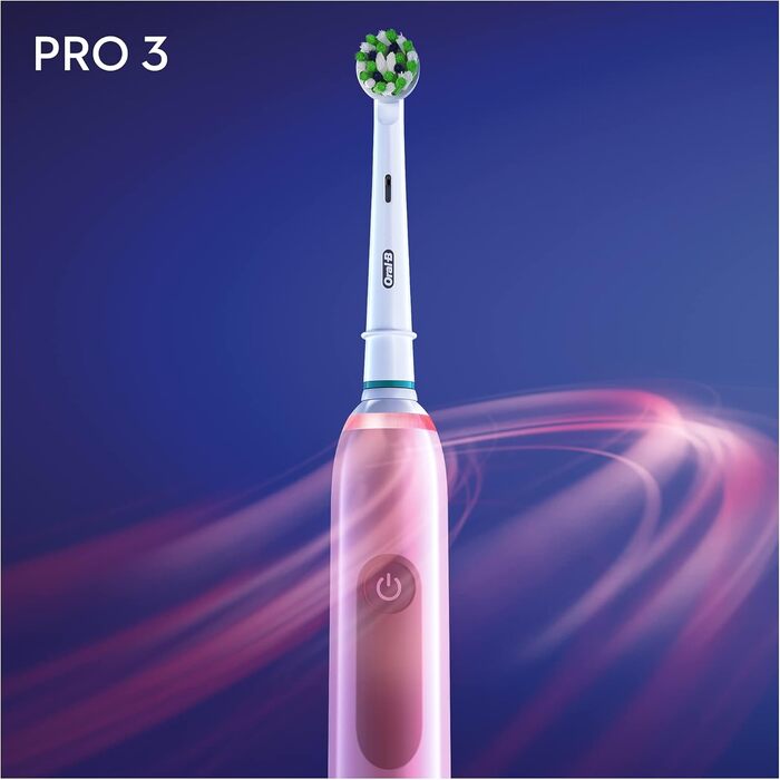 Електрична зубна щітка Oral-B Pro 3 3900, 2 шт. и, з 2 акумуляторними ручками, технологія Braun, 2 змінні головки, видимий датчик тиску, рожевий/чорний