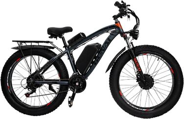 Гірський велосипед GUNAI Ebike, 26X4.0-дюймовий електронний велосипед E-Mountainbike E Bike, 21-швидкісний електричний велосипед з подвійним двигуном