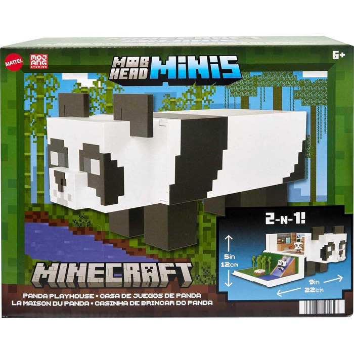 Ігровий набір MINECRAFT Mob Head Minis Panda Playhouse - 2-поверховий будинок, 2 фігурки панди, водна гірка, бамбуковий сад, день народження, для дітей від 6 років і старше, HLL25