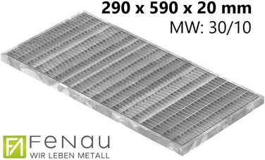 Мм - Решітка, MW 30/10 мм, оцинкована, Решітка для каркаса 300 x 600 x 23 мм, Будівельний стандартний решітковий настил для легкого колодязя, 290 x 590 x 20