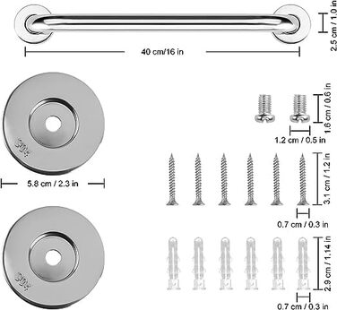 Поручень для ванної кімнати, 304 Поручень для ванної кімнати з нержавіючої сталі, нековзна ручка для ванної кімнати Запобіжна ручка Внутрішня/зовнішня допоміжна ручка для кухні Спальня Ванна, душ і сходинки, (70 см)
