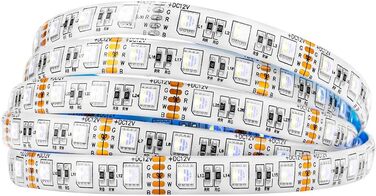 Теплий білий (2700K-3000K) 4 кольори в 1 Світлодіод 5м 60 світлодіодів/м Багатобарвна світлодіодна стрічка IP65 Силіконове покриття Водонепроникна біла друкована плата DC12V для прикраси інтер'єру (Rgb холодний білий 4 кольори в 1, IP 65), 5050 RGBW RGB