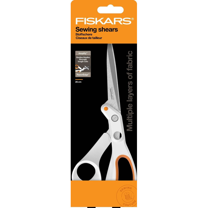 Універсальні ножиці Fiskars Razor Edge, довжина 21 см, лезо з нержавіючої сталі/пластикові ручки, білий/помаранчевий, підсилювач, 1005223 (універсальні ножиці 24 см НОВИНКА)