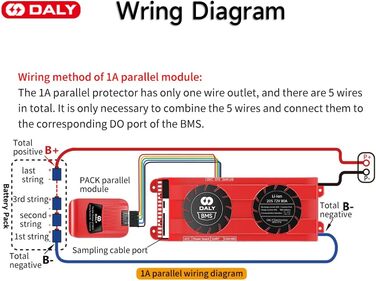 Паралельний модуль DALY BMS 1 A з вентилятором Smart BMS LiFePo4 8S 24 В 250 А та портом CAN, Bluetooth-ключ Smart BMS для літієвих акумуляторів 3,2 В, інвертор, ДБЖ та домашня система зберігання (Li-ion 20S 72V CAN BT, 80A FanParallel Module1A)