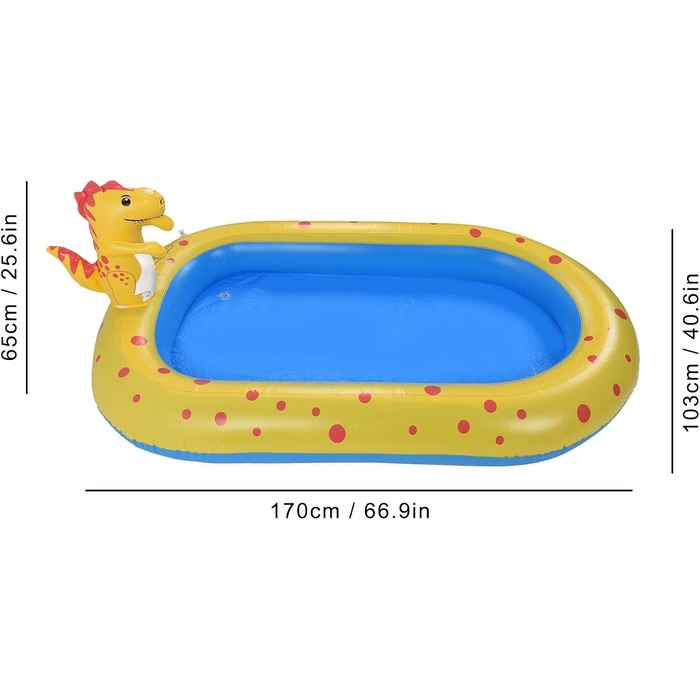 Надувний басейн для динозаврів, відкритий аквапарк на задньому дворі зі спринклером, критий і відкритий басейн, дитячий подарунок 67 X 41 X 26 дюймів