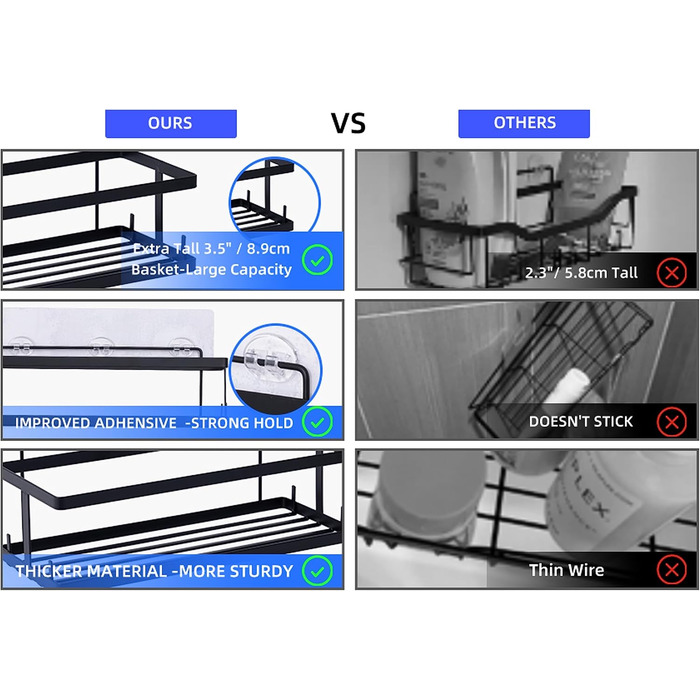 Набір з 6 самоклеючих душових стійок - органайзер для душу у ванній без свердління та настінний органайзер для душу великої місткості, самоклеюча душова корзина для внутрішнього душу