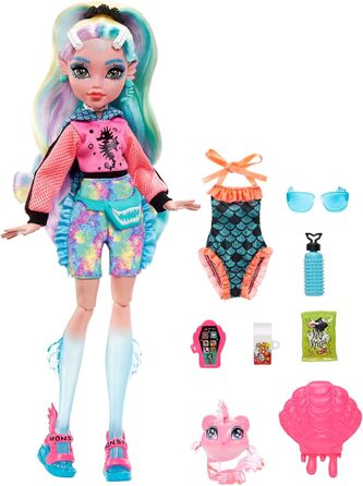 Лялька MONSTER HIGH Lagoona Blue - рожевий балахон, велосипедні шорти з батику, босоніжки на платформі, ласти, аксесуари, для дітей віком 4, HHK55