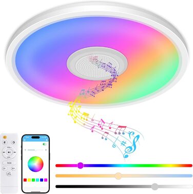 Стельовий світильник zemty ø30 см RGB з Bluetooth-динаміком, світлодіодний стельовий світильник 24 Вт зі зміною кольору, розумна лампа для спальні з додатком управління та дистанційного керування для дитячої кімнати, вітальні, ванної кімнати