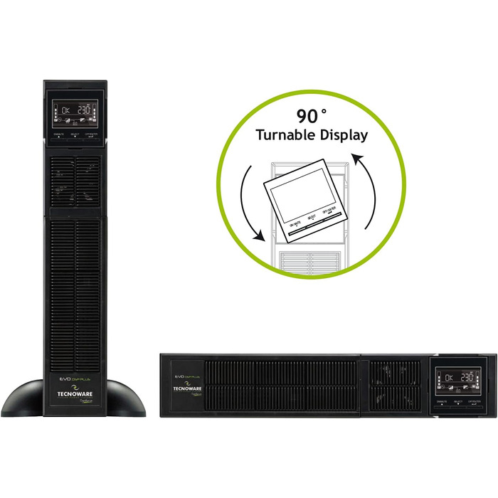 Джерело безперебійного живлення Tecnoware UPS EVO DSP PLUS 3600 - On-line технологія, монтажна вежа - 8 виходів IEC - Автономність до 40 хв - Потужність (2400 ВА, стійка/вежа)