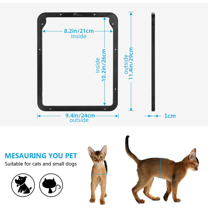 Сітка для мух Pidsen Cat Flap з магнітом, Заслінка для мух для домашніх тварин Автоматичне закриття, Заслінка для собак для сітки від мухи Балконні двері, що замикається на замок, дихаюча для котів Собаки, 29x24 см