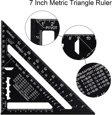 И теслярський кутник 12 дюймів і 7 дюймів, 45 90 градусів потовщений трикутник транспортир метричний теслярський кутник багатофункціональний інструмент для письма для тесляра, покрівельника, інженера, 2 шт.