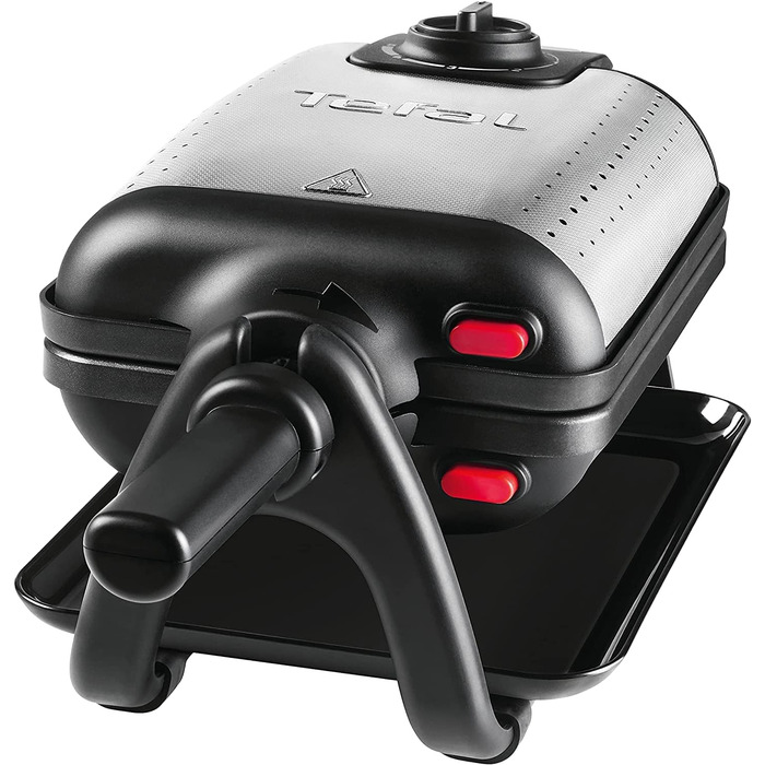 Вафельниця Tefal Profi King Size 1200 Вт, обертова подвійна вафельниця для 2 бельгійських товстих вафель, пластини з антипригарним покриттям, функція обертання, регулятор температури, срібло для миття в посудомийній машині