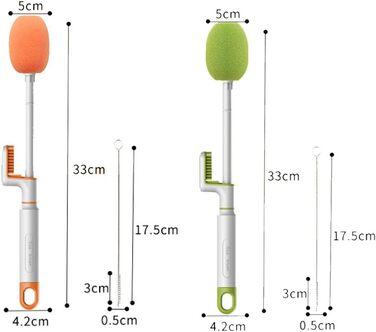 Щітка для чищення 3-в-1, Скрубер для чашок, Довга ручка, Щітка для пляшок, Засіб для чищення скла, Інструмент, Зелений Помаранчевий, 2 шт. и