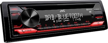 Автомагнітола JVC KD-DB622BT CD з системою гучного зв'язку DAB і Bluetooth (звуковий процесор, USB, AUX-вхід, Spotify Control, 4 х 50 Вт, підсвічування червоної клавіші, без антени) (комплект з адаптером для антени)