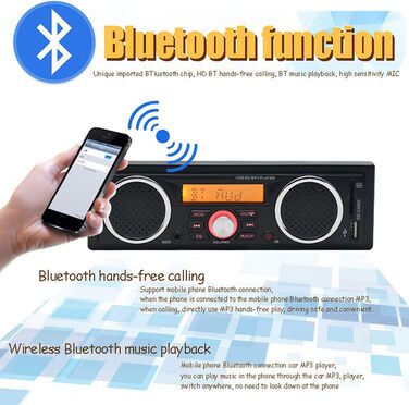 Автомобільна стереосистема WESPECIFIC із вбудованим Bluetooth 2 динаміками Відтворення аудіо 1 Din Автомобільна стереосистема MP3 Аудіоплеєр Bluetooth Hands-free Стерео FM Підтримка USB SD AUX