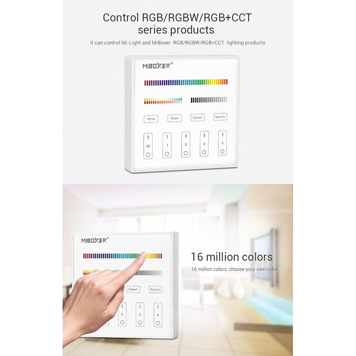 Контролер Miboxer Milight 2.4G 4-зонний настінний контролер TOUCH B4 RGBCCT для світлодіодних продуктів
