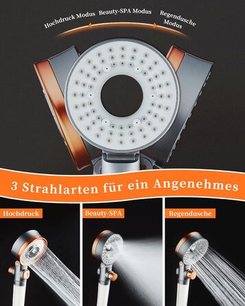 Водозберігаюча душова лійка з 3 режимами розпилення, ручний душ з фільтром проти накипу, дощовий душ, водозберігаюча душова лійка з функцією зупинки, SPA-душова лійка для душу Beauty-SPA