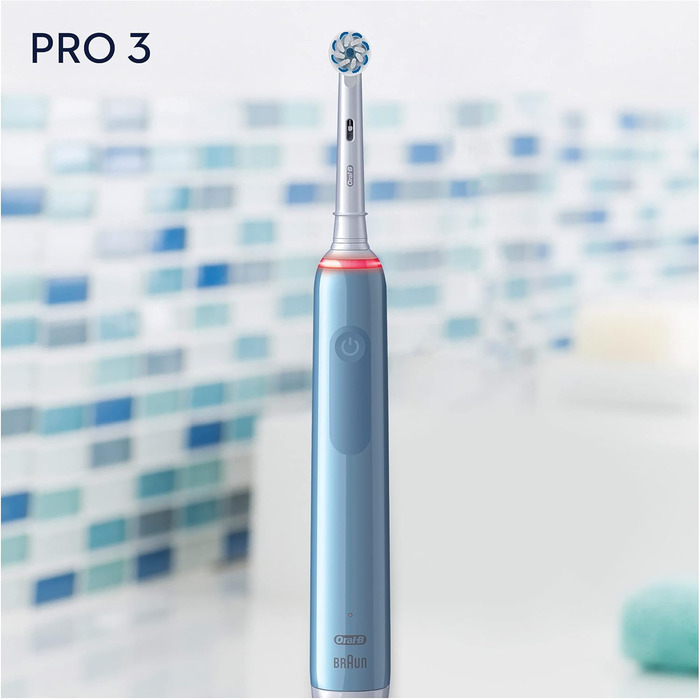 Електрична зубна щітка Oral-B PRO 3 3000 Sensitive Clean, з 3 режимами чищення, включаючи чутливий і візуальний контроль тиску на 360 для догляду за зубами, розроблений Braun, blau Blau Single