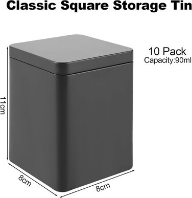 Класичні формочки для розсипного чаю, ароматизовані з металу по 90 г кожна Earl Grey, розсипний чай для зберігання чаю - 8 x 8 x 11 см також ідеально підходить як форма для борошна, рису або печива, 10 шт.