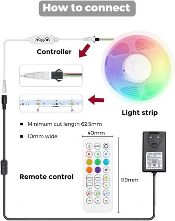 Світлодіодна стрічка Arote Light FCOB RGBIC Bluetooth 24V COB 3M Kit Гнучка світлодіодна стрічка високої щільності SPI WS2811 576 світлодіодів/м IP20 Світлодіодна стрічка зі зміною кольору Прикраса своїми руками за допомогою контролера та блоку живлення К