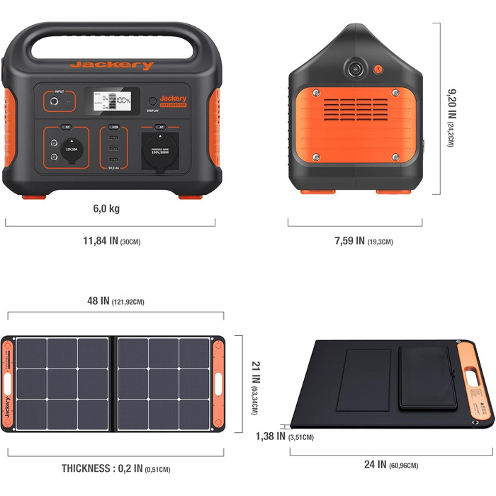 Сонячний генератор Jackery 500, портативна електростанція 518 Втгод із сонячною панеллю SolarSaga 100 Вт, мобільний блок живлення 230 В/500 Вт з РК-дисплеєм для відпочинку в кемпінгу, пригод на природі та надзвичайних ситуацій SG500100 Вт