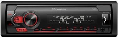 Приймач PIONEER 1-DIN з Bluetooth, червоним/білим підсвічуванням, роз'ємом USB/3,5 мм, Spotify, додатком Pioneer Smart Sync і сумісний з пристроями Apple і Android, червоний/чорний, MVH-S420BT (чорний, червоний, без Bluetooth, одинарний)