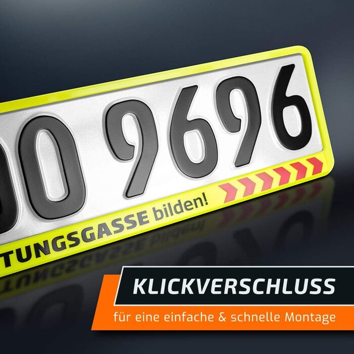 Тримач номерного знака schildEVO 2 Затор СФОРМУЙТЕ АВАРІЙНУ СМУГУ НЕОНОВИЙ ЖОВТИЙ Тримач номерного знака Рамки для номерних знаків ТИП Е Доставка DHL