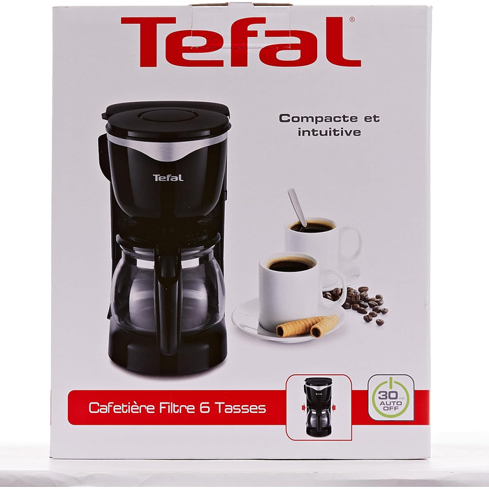 Скляна кавоварка Tefal CM3408 Mini (600 Вт, 6 чашок) чорна/нержавіюча сталь