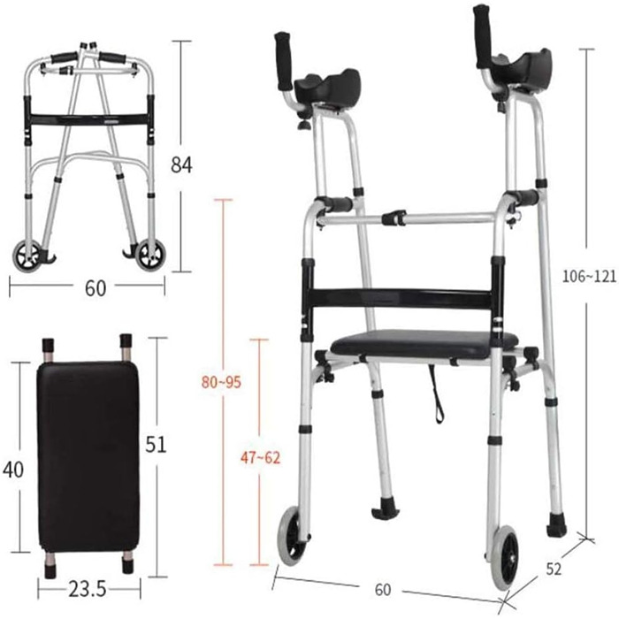 Стійки для унітазу для людей похилого віку, Рама для ходьби, Розбірні, Допоміжний засіб для стояння 4-в-1 з подушкою підлокітника, 4-колісний ролик, М'яке сидіння, Допоміжні засоби для пересування, Регульована висота для дорослих, Літні чоловіки
